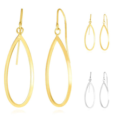 14K Yellow Gold White Graduated Pointy Open Oval Earrings 41mm - WJD Exclusives