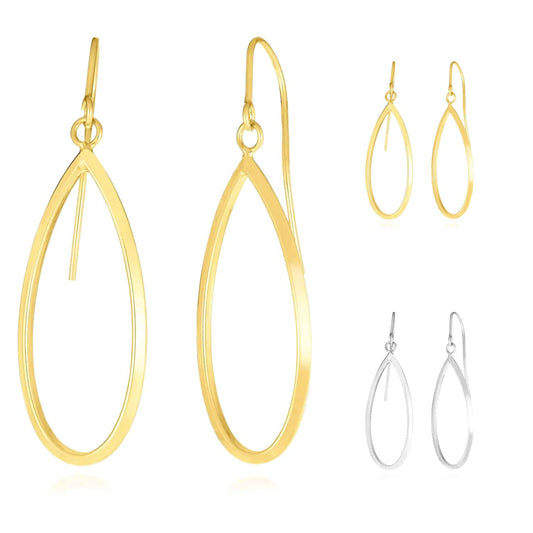 14K Gold Yellow White Graduated Pointy Open Oval  Earrings 41mm