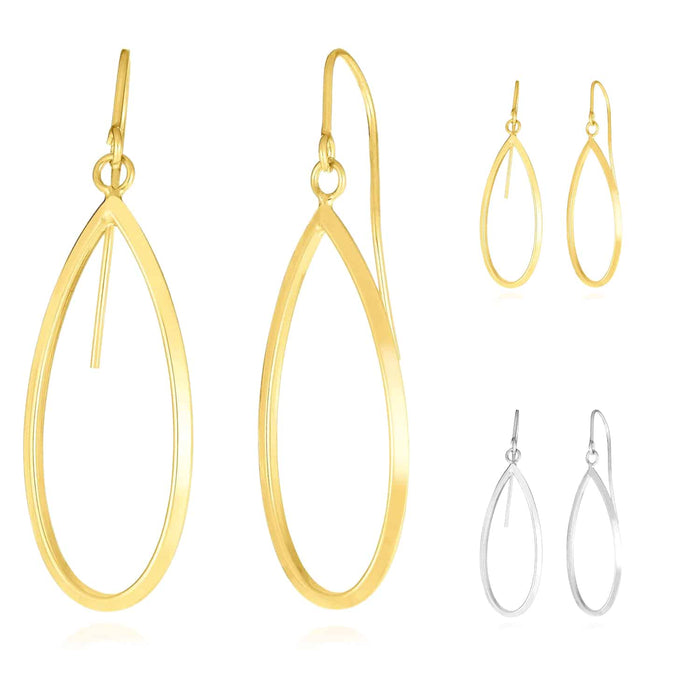 14K Yellow Gold White Graduated Pointy Open Oval Earrings 41mm - WJD Exclusives