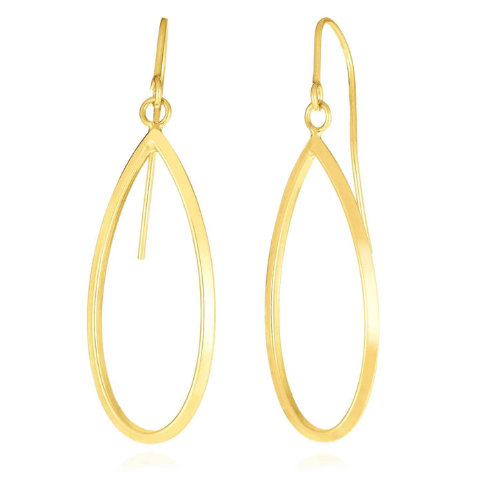 14K Yellow Gold White Graduated Pointy Open Oval Earrings 41mm - WJD Exclusives