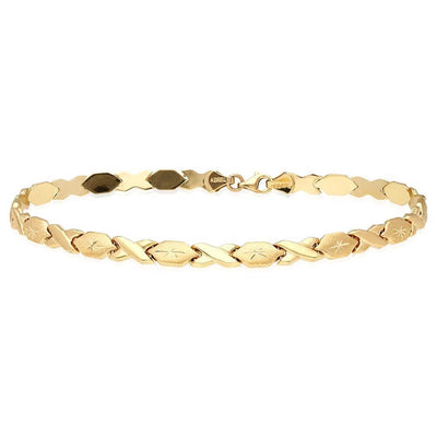 14K Yellow Gold 5.5mm Hugs & Kisses XO Anklet (Hollow) 10"