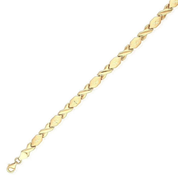 14K Yellow Gold 5.5mm Hugs & Kisses XO Anklet (Hollow) 10"