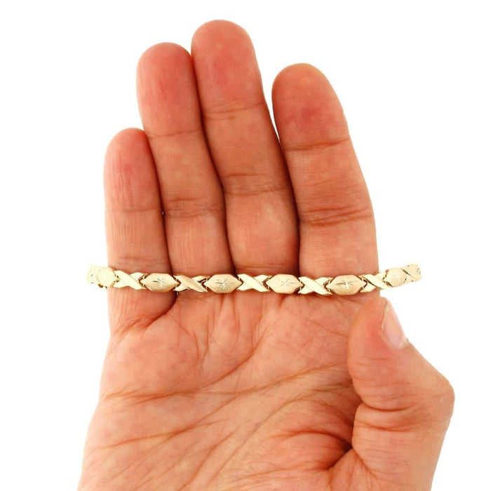 14K Yellow Gold 5.5mm Hugs & Kisses XO Anklet (Hollow) 10"