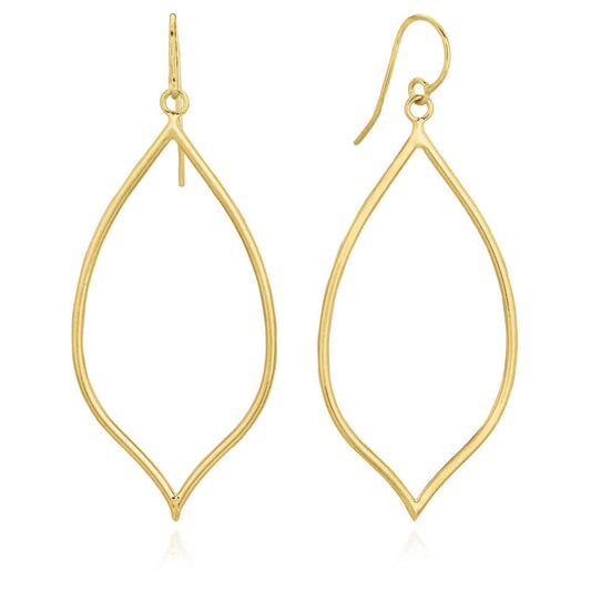 14K Gold Open Pointy Leaf Drop  Ear Wire Hook Earrings 55mm