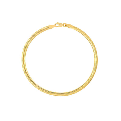 14K Yellow Gold 3.50mm Flat Oval Snake Bracelet (Solid Links) 7.5" - WJD Exclusives