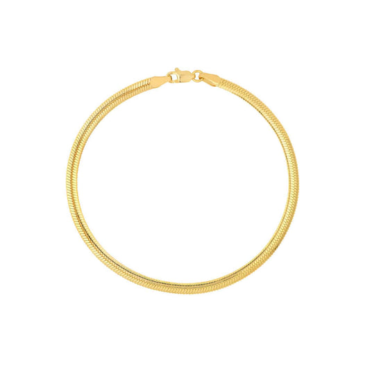 Solid 14K Gold Yellow 3.50mm Flat Oval Snake Bracelet 7.5"