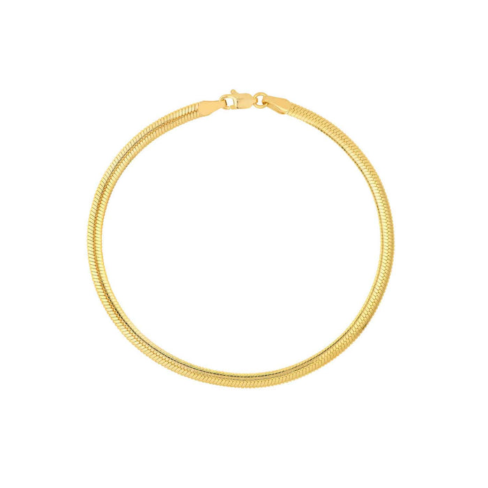 14K Yellow Gold 3.50mm Flat Oval Snake Bracelet (Solid Links) 7.5" - WJD Exclusives