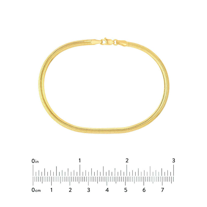 14K Yellow Gold 3.50mm Flat Oval Snake Bracelet (Solid Links) 7.5" - WJD Exclusives