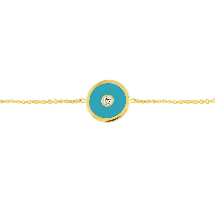 Natural Diamond 14K Yellow Gold Blue Round Evil Eye Bolo Bracelet (Hollow) 9.5" Adjustable - WJD Exclusives