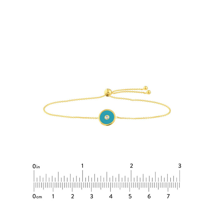 Natural Diamond 14K Yellow Gold Blue Round Evil Eye Bolo Bracelet (Hollow) 9.5" Adjustable - WJD Exclusives