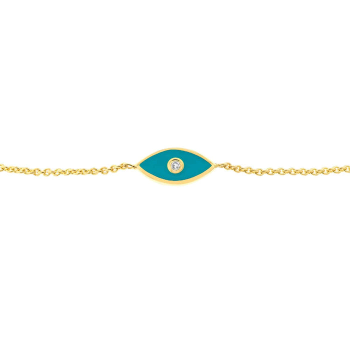 Natural Diamond 14K Yellow Gold Blue Evil Eye Bolo Bracelet (Solid Links) 9.5" Adjustable - WJD Exclusives