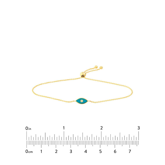 Natural Diamond 14K Yellow Gold Blue Evil Eye Bolo Bracelet (Solid Links) 9.5" Adjustable - WJD Exclusives
