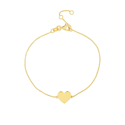 Engravable 14K Yellow Gold Personalized Heart Bracelet (Solid Links) 6.25" - 7.25" Adjustable - WJD Exclusives