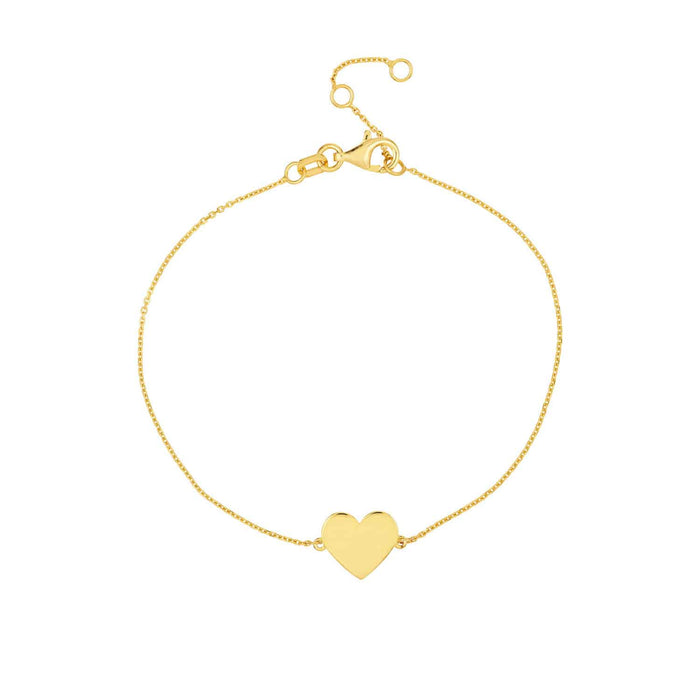 Engravable 14K Yellow Gold Personalized Heart Bracelet (Solid Links) 6.25" - 7.25" Adjustable - WJD Exclusives