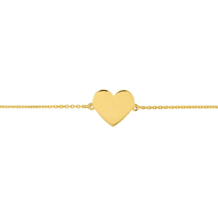 Engravable 14K Yellow Gold Personalized Heart Bracelet (Solid Links) 6.25" - 7.25" Adjustable - WJD Exclusives