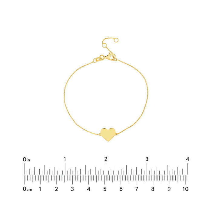 Engravable 14K Yellow Gold Personalized Heart Bracelet (Solid Links) 6.25" - 7.25" Adjustable - WJD Exclusives