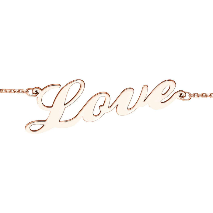14K Yellow White Rose Gold Cursive LOVE Bracelet (Solid Links) 6.25" - 7.25" Adjustable - WJD Exclusives