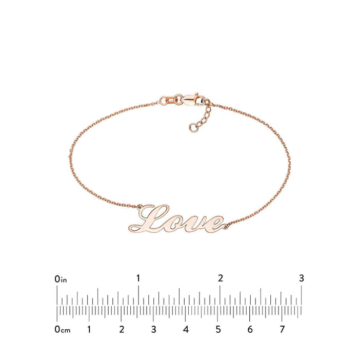 14K Yellow White Rose Gold Cursive LOVE Bracelet (Solid Links) 6.25" - 7.25" Adjustable - WJD Exclusives