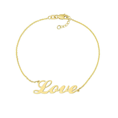 14K Yellow White Rose Gold Cursive LOVE Bracelet (Solid Links) 6.25" - 7.25" Adjustable - WJD Exclusives
