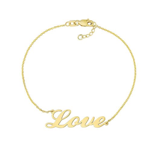 14K Gold Yellow White Rose Cursive LOVE Bracelet 6.25"-7.25" Adjustable