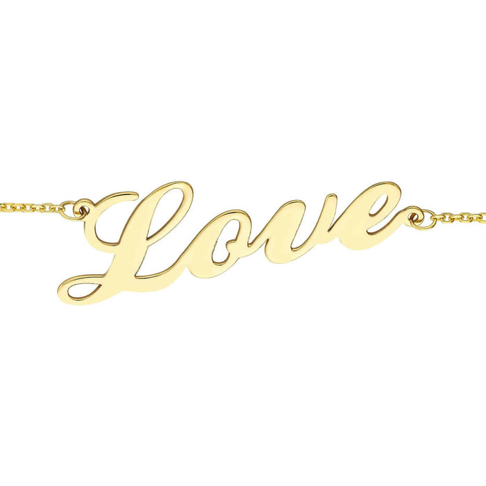 14K Yellow White Rose Gold Cursive LOVE Bracelet (Solid Links) 6.25" - 7.25" Adjustable - WJD Exclusives