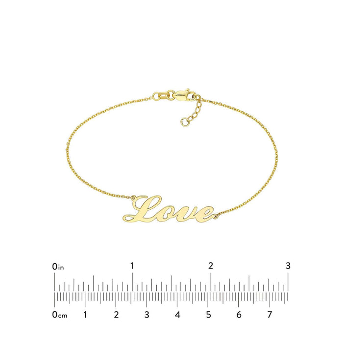 14K Yellow White Rose Gold Cursive LOVE Bracelet (Solid Links) 6.25" - 7.25" Adjustable - WJD Exclusives