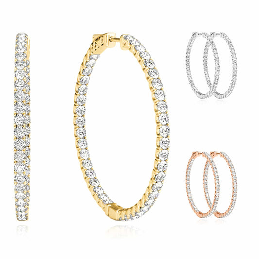 1CTW Real Diamond 14K Gold Yellow White Rose Inside Out Hoop Earrings 35mm