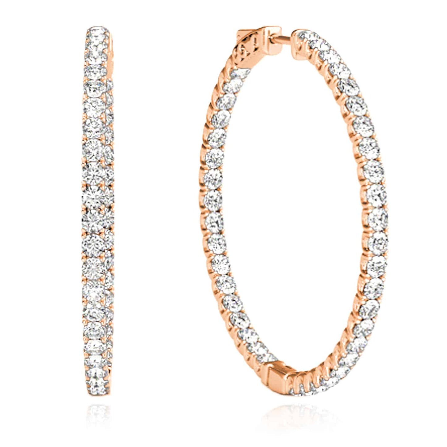 1CTW Real Diamond 14K Gold Yellow White Rose Inside Out Hoop Earrings 35mm