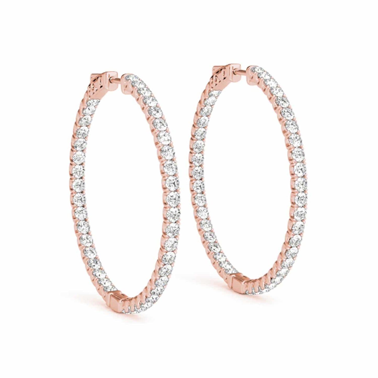1CTW Real Diamond 14K Gold Yellow White Rose Inside Out Hoop Earrings 35mm