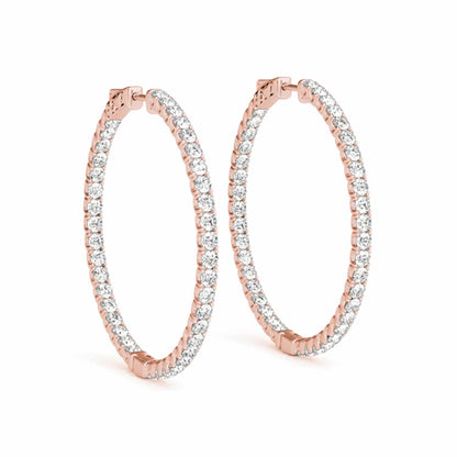1CTW Real Diamond 14K Gold Yellow White Rose Inside Out Hoop Earrings 35mm