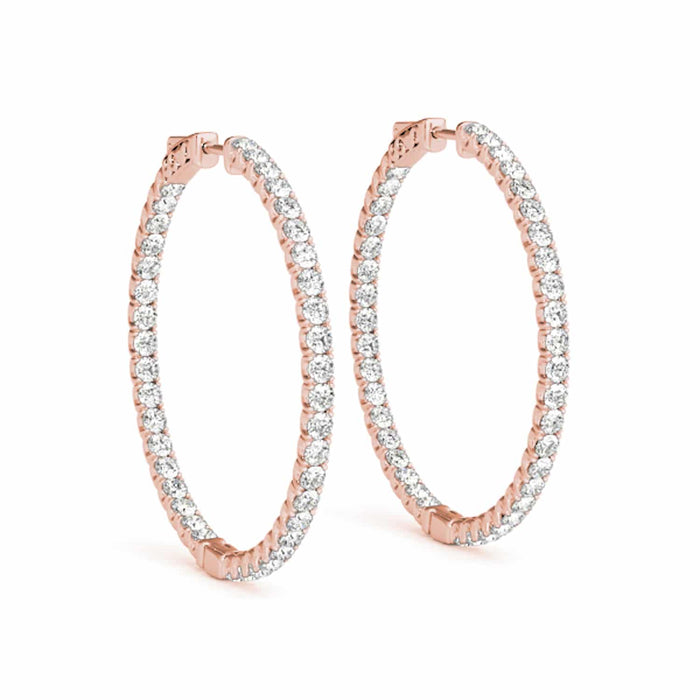 1CTW Natural Diamond 14K Yellow Gold White Rose Inside Out Hoop Earrings 35mm - WJD Exclusives