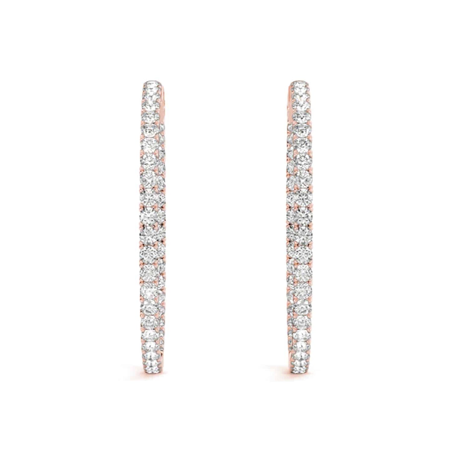 1CTW Real Diamond 14K Gold Yellow White Rose Inside Out Hoop Earrings 35mm