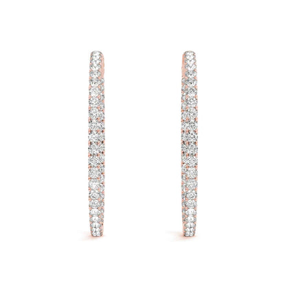 1CTW Real Diamond 14K Gold Yellow White Rose Inside Out Hoop Earrings 35mm