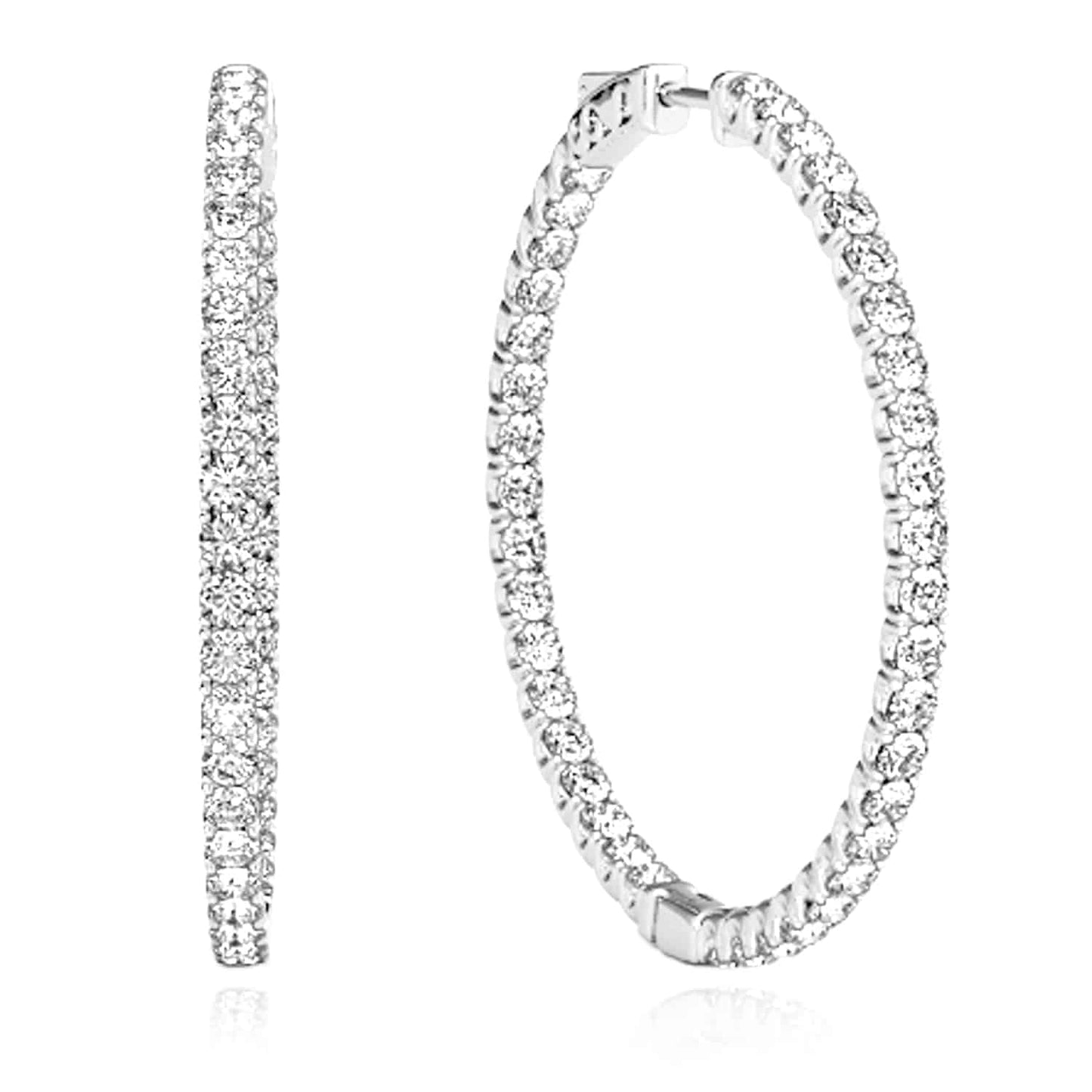 1CTW Real Diamond 14K Gold Yellow White Rose Inside Out Hoop Earrings 35mm