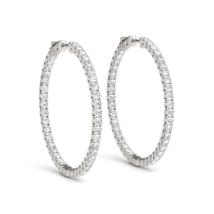 1CTW Real Diamond 14K Gold Yellow White Rose Inside Out Hoop Earrings 35mm