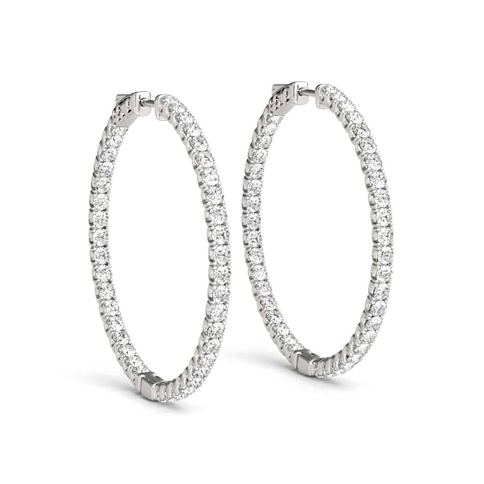 1CTW Natural Diamond 14K Yellow Gold White Rose Inside Out Hoop Earrings 35mm - WJD Exclusives