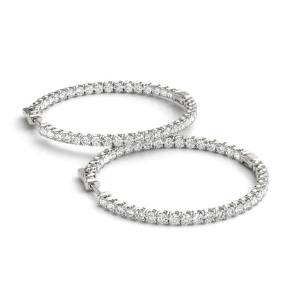 1CTW Real Diamond 14K Gold Yellow White Rose Inside Out Hoop Earrings 35mm