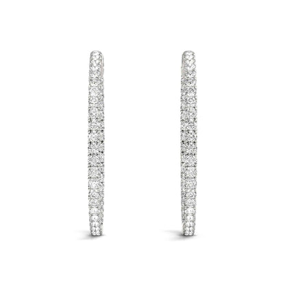 1CTW Real Diamond 14K Gold Yellow White Rose Inside Out Hoop Earrings 35mm