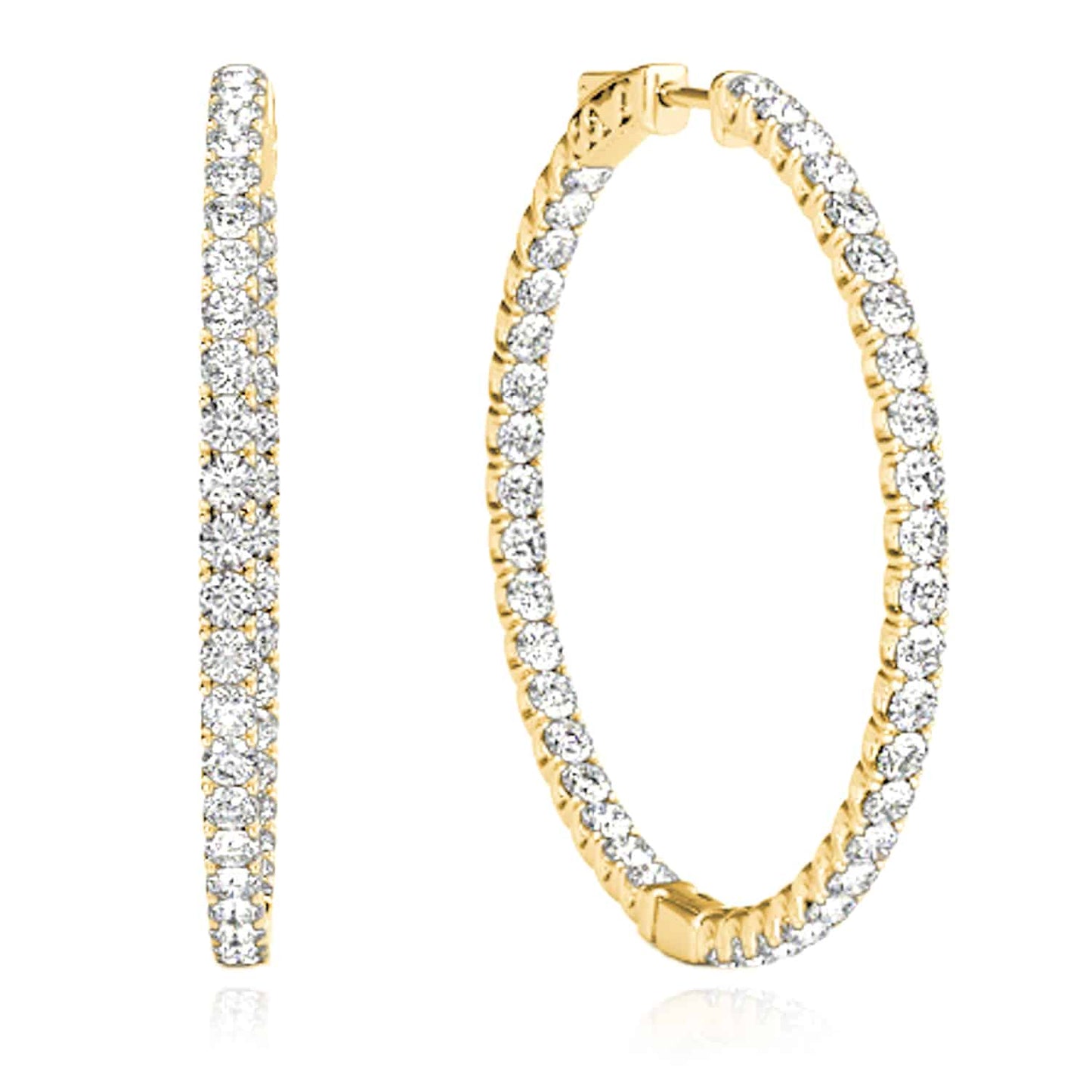 1CTW Real Diamond 14K Gold Yellow White Rose Inside Out Hoop Earrings 35mm