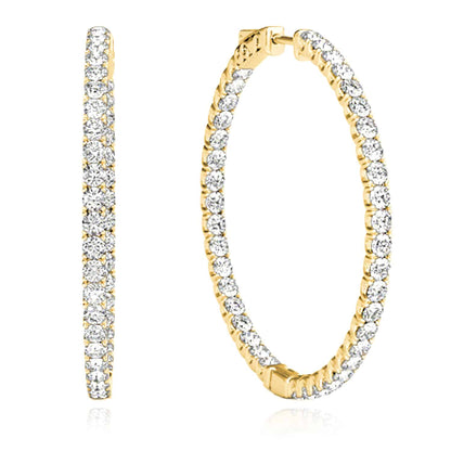 1CTW Real Diamond 14K Gold Yellow White Rose Inside Out Hoop Earrings 35mm