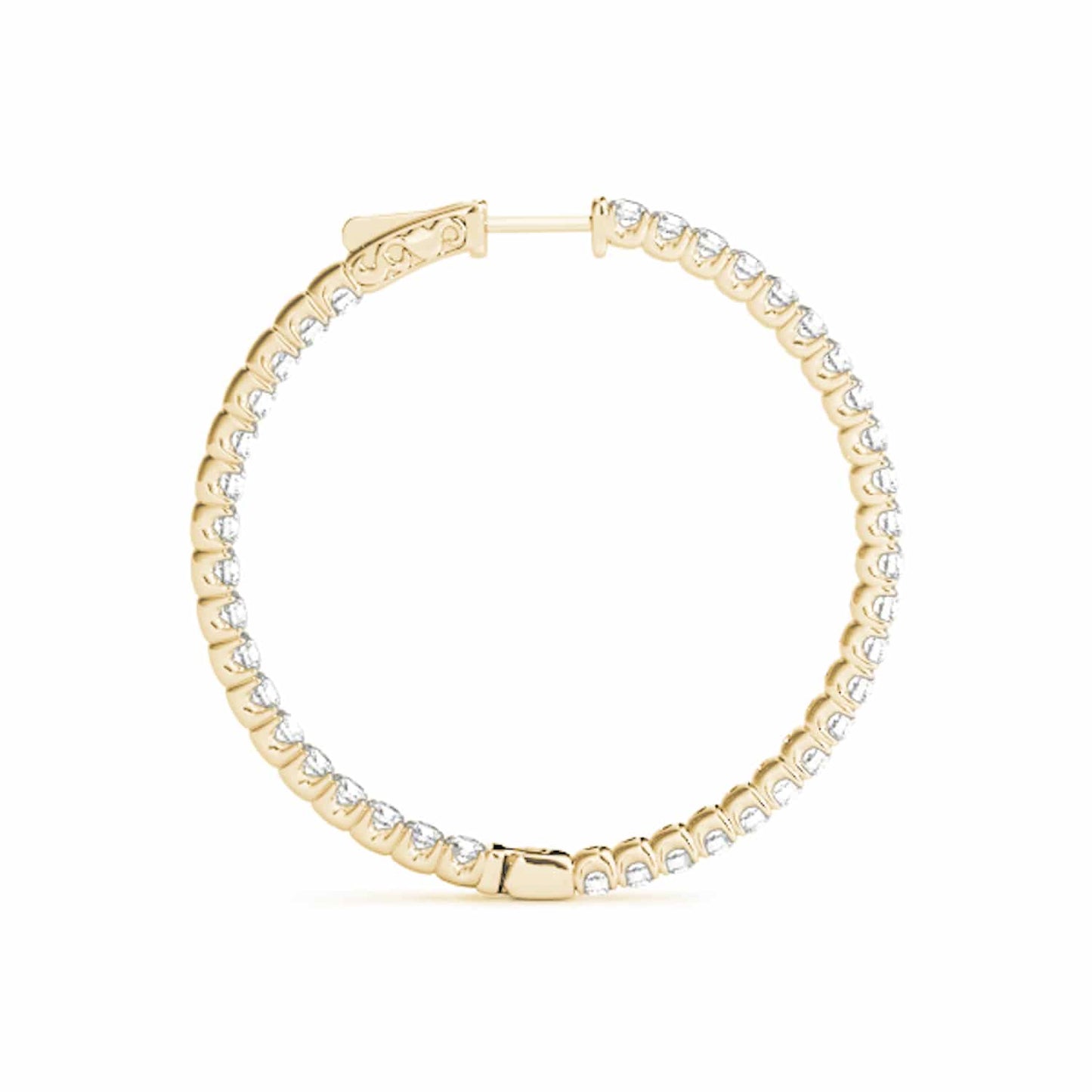 1CTW Real Diamond 14K Gold Yellow White Rose Inside Out Hoop Earrings 35mm