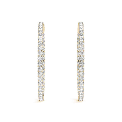 1CTW Real Diamond 14K Gold Yellow White Rose Inside Out Hoop Earrings 35mm