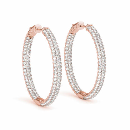 1CTW Real Diamond 14K Gold 3-Row Pave Inside Out Huggie Hoop Earrings 16mm