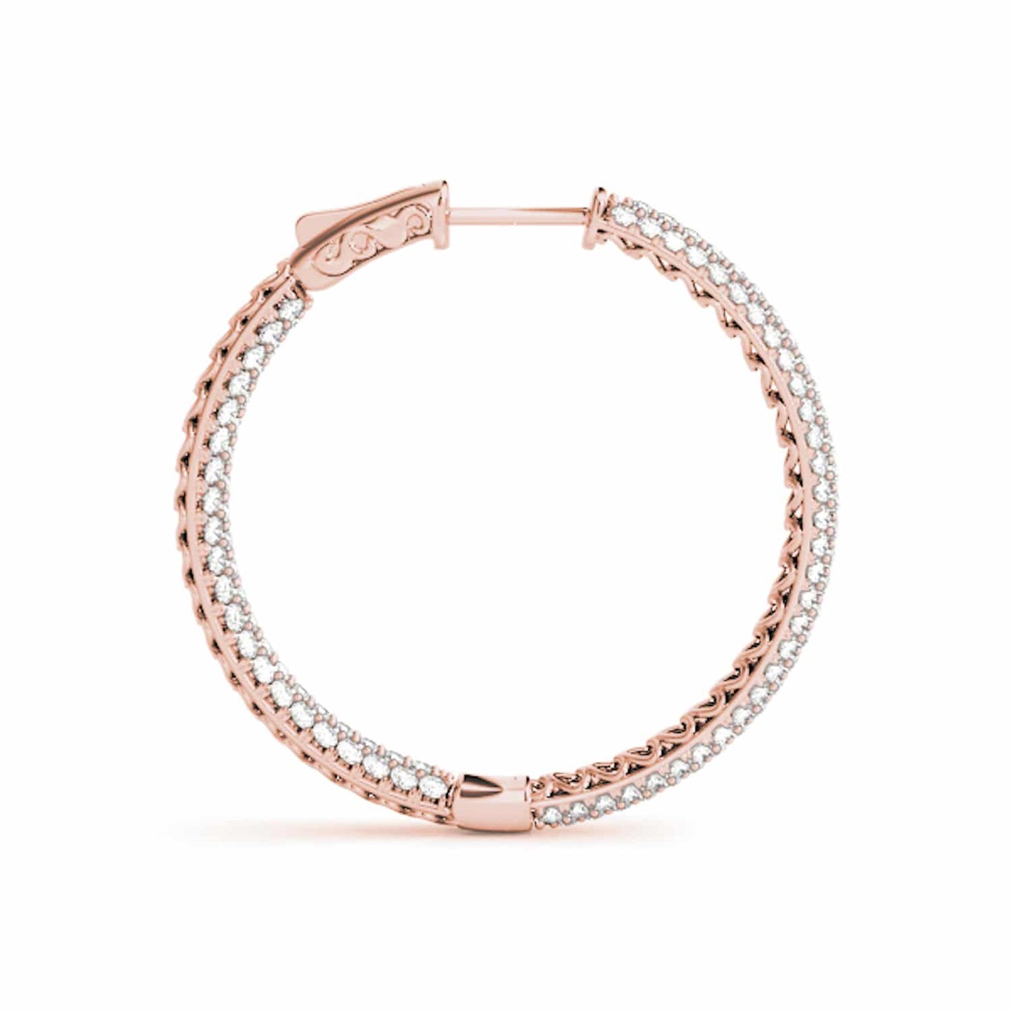 1CTW Real Diamond 14K Gold 3-Row Pave Inside Out Huggie Hoop Earrings 16mm