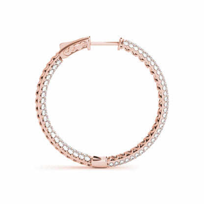1CTW Real Diamond 14K Gold 3-Row Pave Inside Out Huggie Hoop Earrings 16mm