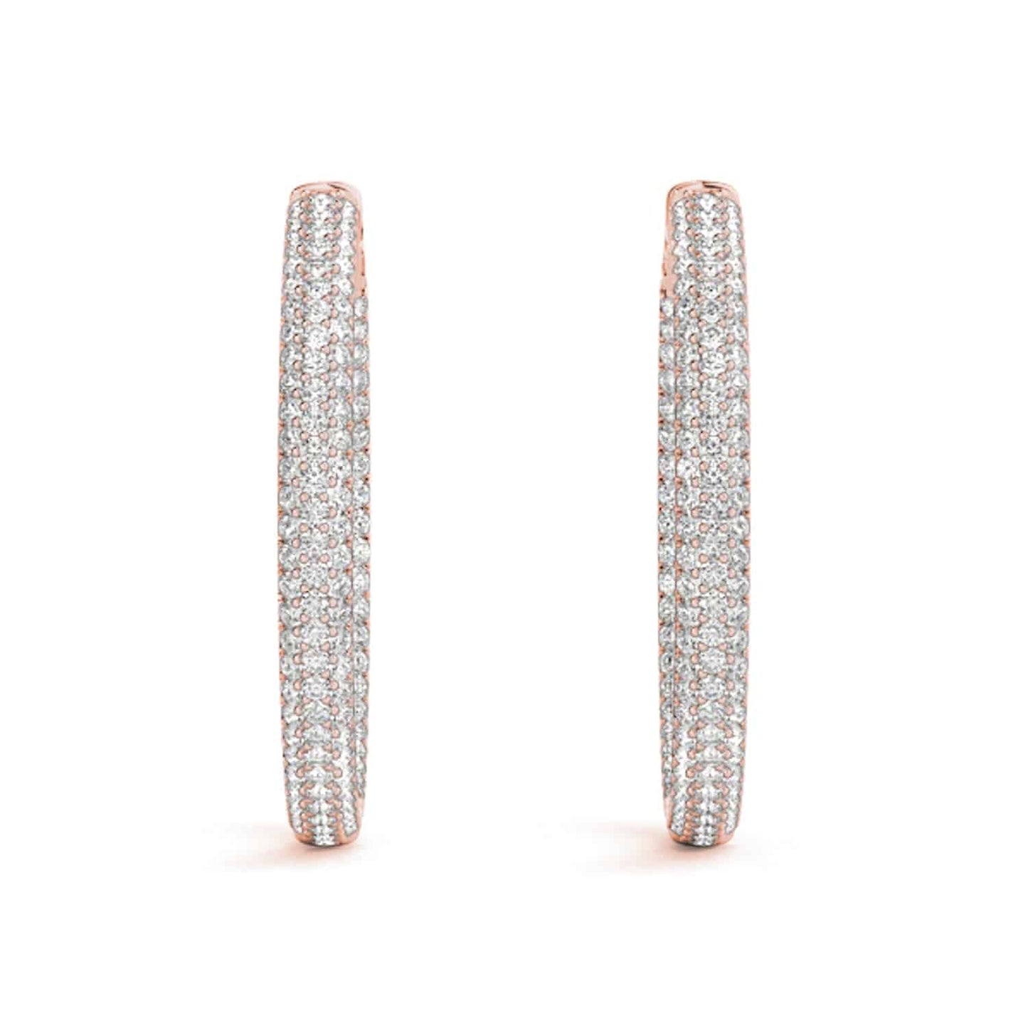 1CTW Real Diamond 14K Gold 3-Row Pave Inside Out Huggie Hoop Earrings 16mm