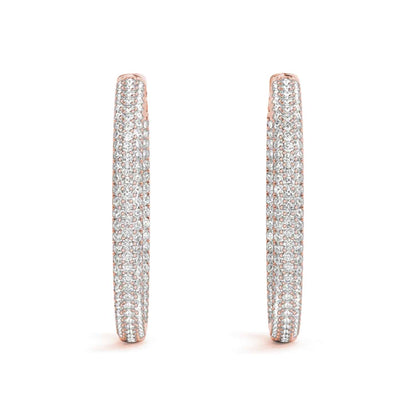 1CTW Real Diamond 14K Gold 3-Row Pave Inside Out Huggie Hoop Earrings 16mm