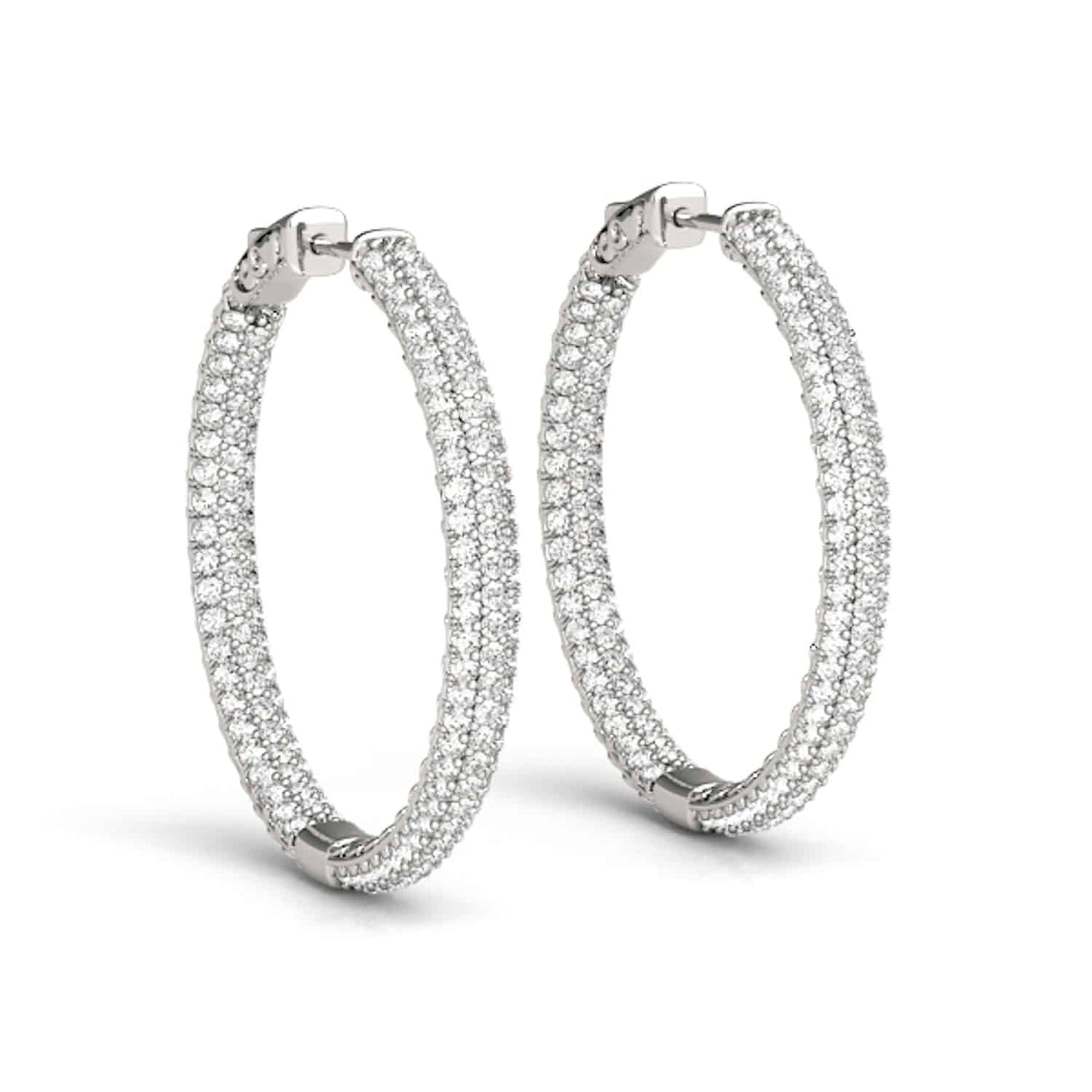 1CTW Real Diamond 14K Gold 3-Row Pave Inside Out Huggie Hoop Earrings 16mm