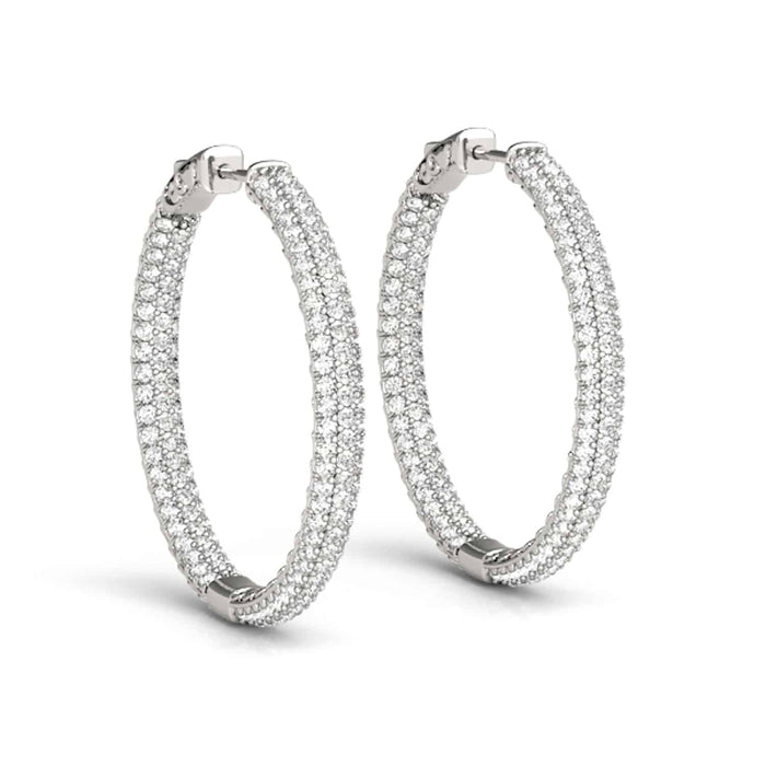 1CTW Natural Diamond 14K Gold 3 - Row Pave Inside Out Huggie Hoop Earrings 16mm - WJD Exclusives