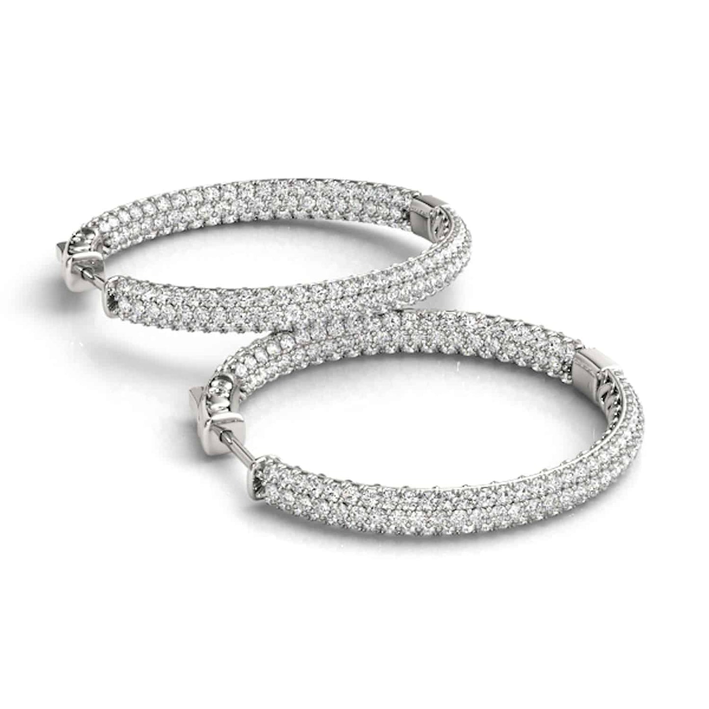 1CTW Real Diamond 14K Gold 3-Row Pave Inside Out Huggie Hoop Earrings 16mm